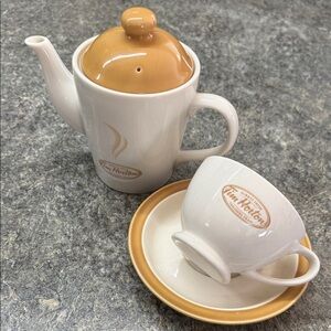 Vintage Tim Hortons Always Fresh Tea Pot with Cup and Saucer Set